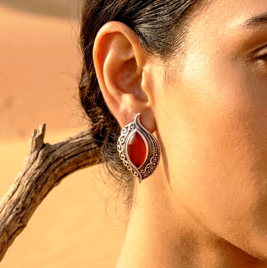 Carnelian Leaf Marcasite Earrings